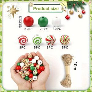 Christmas DIY Wooden Bead Kit - Snowman & Pine Pattern Beads (Assorted Sizes) - 100pcs-2