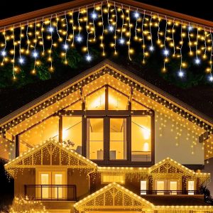 Extendable Icicle LED Curtain Lights - Warm White Twinkle (IP44 Rated)