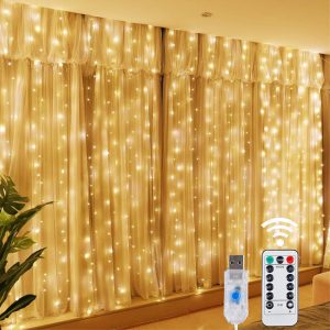 USB Powered LED Curtain String Lights with Remote - 8 Modes