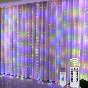 USB Powered LED Curtain String Lights with Remote - 8 Modes - Multicolor lights