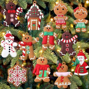12PCS Gingerbread Man & Christmas Character Hangings - PVC Ornament Set