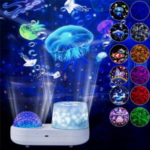 360° Rotating Ocean Wave Kids Night Light Projector with 7 Film Sets