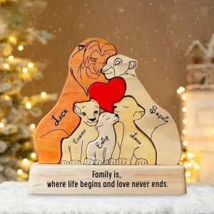 Personalized Art Family Puzzle Free Custom Name Wooden Lion Puzzle Home Decor Gifts For Family Warm Gifts Anniversary Keepsake