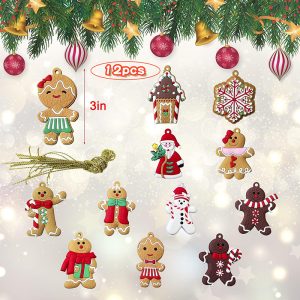 12PCS Gingerbread Man & Christmas Character Hangings - PVC Ornament Set - Style 1