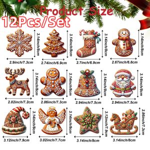 12PCS Gingerbread Man & Christmas Character Hangings - PVC Ornament Set - Style 2