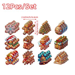 12PCS Gingerbread Man & Christmas Character Hangings - PVC Ornament Set - Style 4
