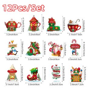 12PCS Gingerbread Man & Christmas Character Hangings - PVC Ornament Set - Style 5