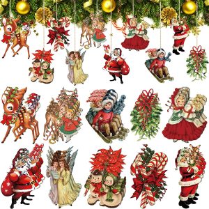 20PCS Vintage Style Christmas Printed Ornaments Set