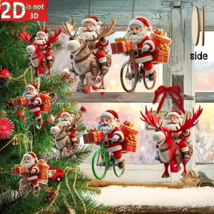 2D Flat Wooden Santa & Reindeer Christmas Ornaments (8/12/24 Pack)