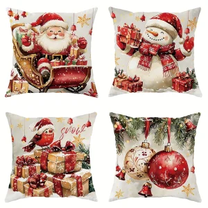 Christmas Theme Sofa Cushion Cover - Festive Polyester Pillowcase (Multiple Sizes)