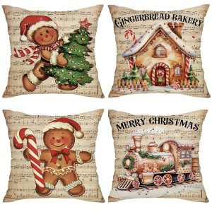 Christmas Gingerbread Man Print Pillow Case - Sofa Cushion Cover