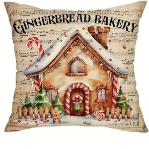 Christmas Gingerbread Man Print Pillow Case - Sofa Cushion Cover - 3