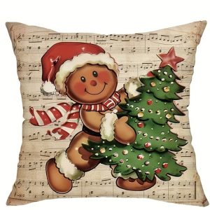 Christmas Gingerbread Man Print Pillow Case - Sofa Cushion Cover - 1