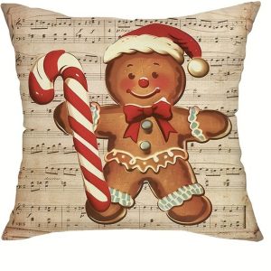 Christmas Gingerbread Man Print Pillow Case - Sofa Cushion Cover - 4