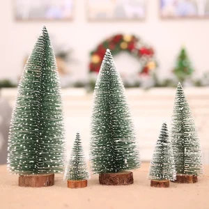 Mini Faux Pine Tree with Wood Base - Snow Flocked Christmas Tabletop Decoration