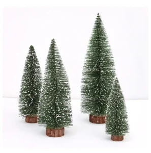 Mini Faux Pine Tree with Wood Base - Snow Flocked Christmas Tabletop Decoration - 35cm