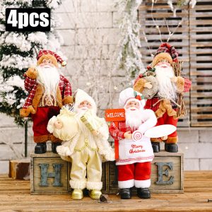 30CM Plush Santa Claus Doll Christmas Desktop Ornaments & New Year Gift - ABCD 4pcs