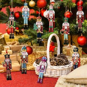 12PCS Wooden Nutcracker Christmas Ornaments - Festive Tree Decoration Set