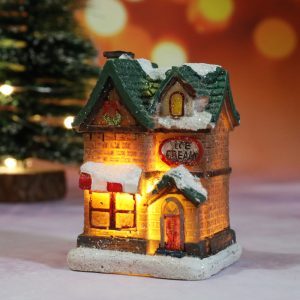 Hand-Painted Christmas Village House LED Light Decoration - Resin Ornament - I