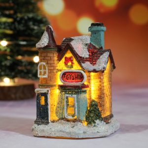Hand-Painted Christmas Village House LED Light Decoration - Resin Ornament - J