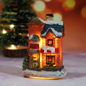 Hand-Painted Christmas Village House LED Light Decoration - Resin Ornament - F