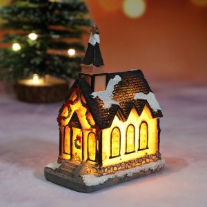 Hand-Painted Christmas Village House LED Light Decoration - Resin Ornament - B