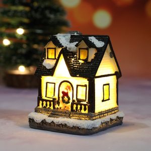 Hand-Painted Christmas Village House LED Light Decoration - Resin Ornament - C