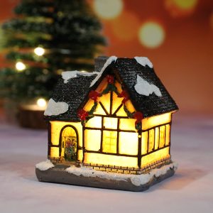 Hand-Painted Christmas Village House LED Light Decoration - Resin Ornament - D