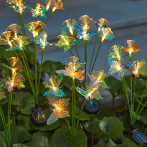 Solar-Powered Butterfly Fiber Optic Garden Lights - Waterproof & Color-Changing