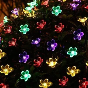 Solar Cherry Blossom LED String Lights - 5M, 20 LEDs, 8 Modes