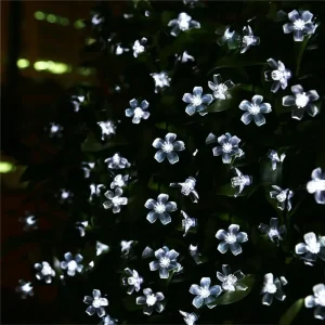 Solar Cherry Blossom LED String Lights - 5M, 20 LEDs, 8 Modes - WHITE