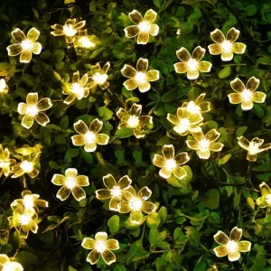 Solar Cherry Blossom LED String Lights - 5M, 20 LEDs, 8 Modes - Warm White