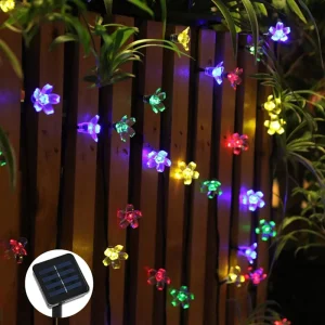 Solar Cherry Blossom LED String Lights - 5M, 20 LEDs, 8 Modes - Colored
