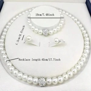 3PCS Imitation Pearl Jewelry Set with Rhinestone Accents - Wedding Party Gift