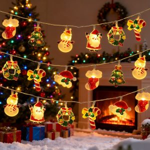 LED Christmas Motif String Lights - Santa, Snowman & Tree Ornaments