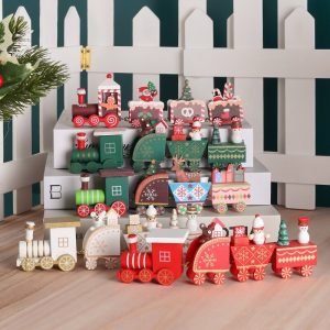 Classic Wooden Christmas Train Ornament - Tabletop Holiday Decor