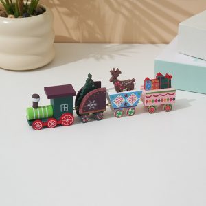 Classic Wooden Christmas Train Ornament - Tabletop Holiday Decor - deerlet
