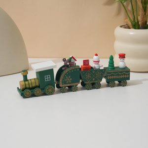 Classic Wooden Christmas Train Ornament - Tabletop Holiday Decor - green