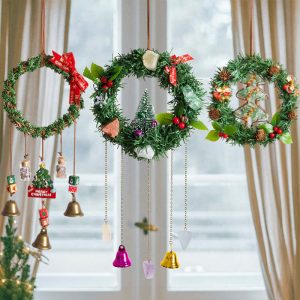 Handmade Christmas Wreath Wind Chimes - Suncatcher Window Hanging Ornament