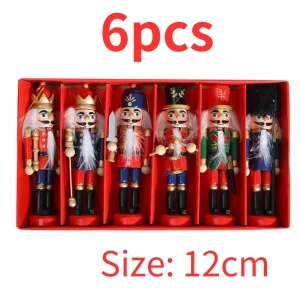 Classic Wooden Nutcracker Soldier Miniatures - Christmas Desktop Ornaments - 6pcs 12cm