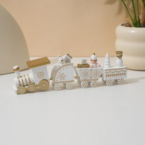 Classic Wooden Christmas Train Ornament - Tabletop Holiday Decor - white