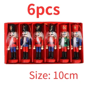 Classic Wooden Nutcracker Soldier Miniatures - Christmas Desktop Ornaments - 6pcs 10cm