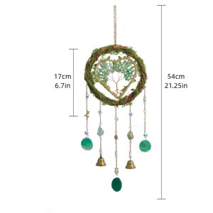 Artificial Wreath Wind Chimes Bells Window Hanging Ornament Crystal Tree Suncatcher Sun Catcher Home Decoration For Christmas - Green aventurine