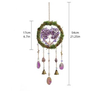 Artificial Wreath Wind Chimes Bells Window Hanging Ornament Crystal Tree Suncatcher Sun Catcher Home Decoration For Christmas - Amethyst