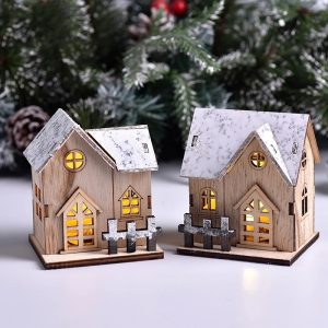 LED Luminous Wooden Christmas Cabin - Miniature Holiday Decoration