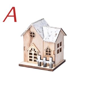 LED Luminous Wooden Christmas Cabin - Miniature Holiday Decoration - A