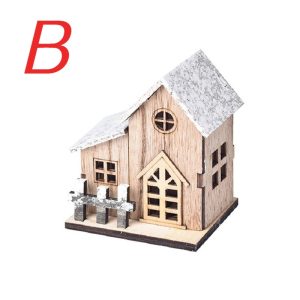 LED Luminous Wooden Christmas Cabin - Miniature Holiday Decoration - B