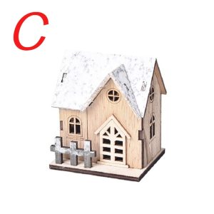 LED Luminous Wooden Christmas Cabin - Miniature Holiday Decoration - C