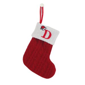 Personalized Alphabet Knitted Christmas Stockings - Cable Knit Decoration - D
