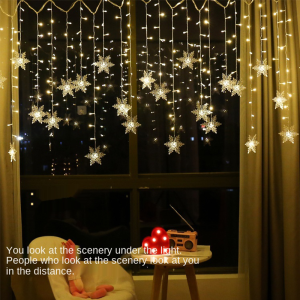 3.2M LED Snowflake Curtain Lights - Waterproof Fairy String for Holiday Decor